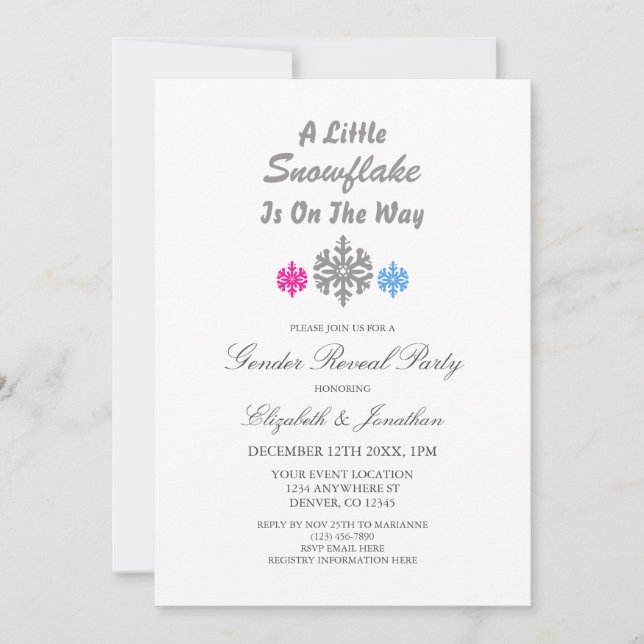 Little Snowflake On The Way Winter Gender Reveal Invitation (Front)