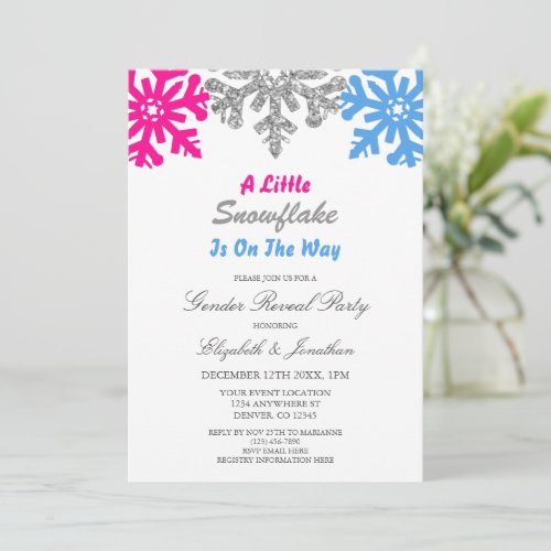 Little Snowflake On The Way Winter Gender Reveal Invitation