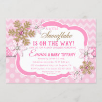 Little Snowflake Pink and Gold Glitter Baby Shower Invitation