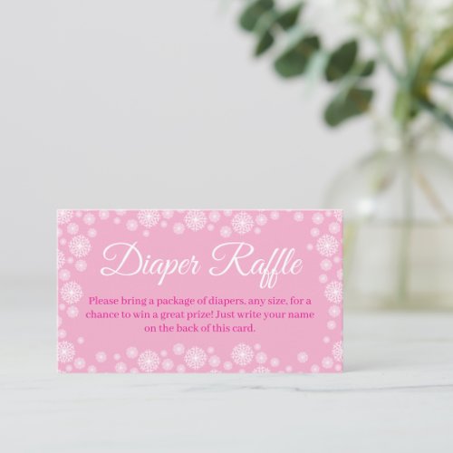 Little snowflake pink baby shower diaper raffle enclosure card