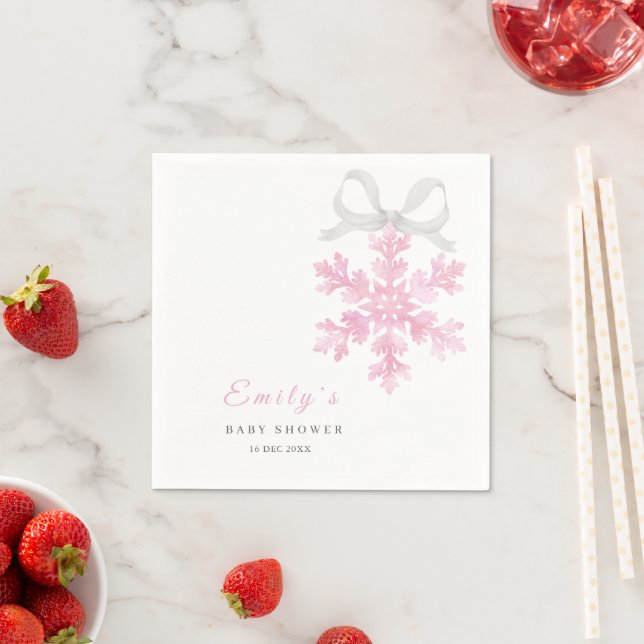 Little Snowflake Pink Baby Shower Napkins (Insitu)