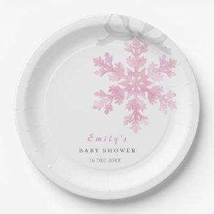 Little Snowflake Pink Baby Shower Paper Plates