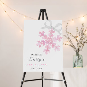Little Snowflake Pink Baby Shower Welcome Sign