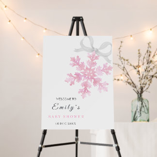 Little Snowflake Pink Baby Shower Welcome Sign