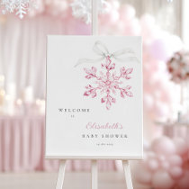 Little Snowflake Pink Baby Shower Welcome Sign