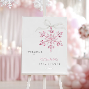 Little Snowflake Pink Baby Shower Welcome Sign