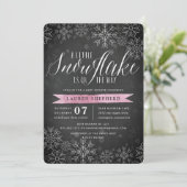 Little Snowflake Pink Chalkboard Baby Shower Invitation (Standing Front)