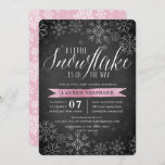 Little Snowflake Pink Chalkboard Baby Shower Invitation<br><div class="desc">Brrr! Frosty chic invitations for winter baby showers feature a white snowflake border on a rustic chalkboard background with baby pink watercolor accents. "A little snowflake is on the way" appears at the top in chic white calligraphy script lettering. Personalize with your baby girl shower details beneath using the template...</div>
