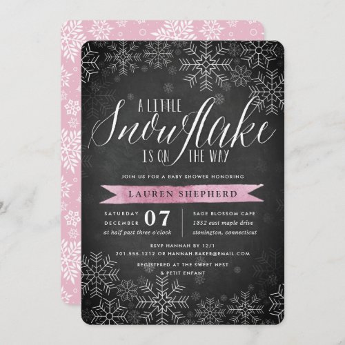 Little Snowflake Pink Chalkboard Baby Shower Invitation