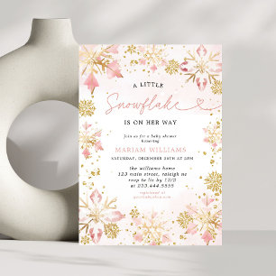 Little Snowflake Pink Floral Bear Baby Shower Invitation
