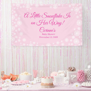Little snowflake pink girl baby shower banner