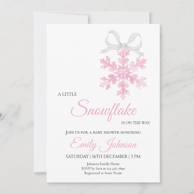 Little Snowflake Pink Girl Baby Shower Invitation (Front)