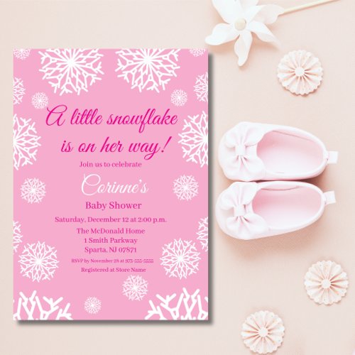 Little snowflake pink girl baby shower invitation