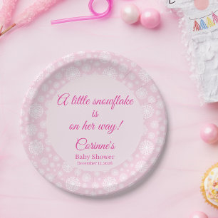 Little snowflake pink girl baby shower paper plates