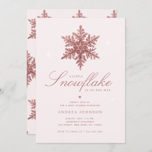 Little Snowflake Pink Glitter Girl Baby Shower Invitation