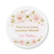 Little Snowflake Pink Gold Birthday Favor Tags