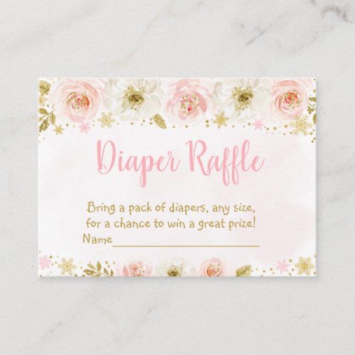 Little Snowflake Pink Gold Diaper Raffle Enclosure Card