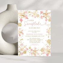 Little Snowflake Pink Gold Girl Baby Shower Invitation