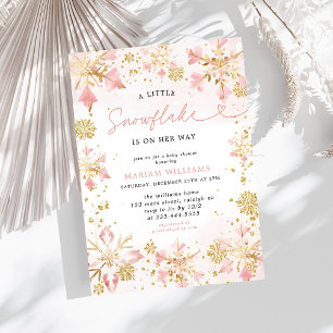 Little Snowflake Pink Gold Girl Baby Shower Invitation