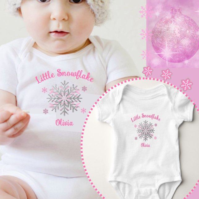 Little Snowflake Pink Grey Winter Baby Shower Gift Baby Bodysuit (Creator Uploaded)