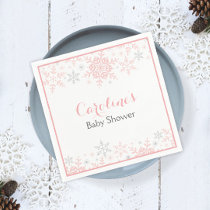 Little Snowflake Pink & Silver Girl Baby Shower Paper Napkins