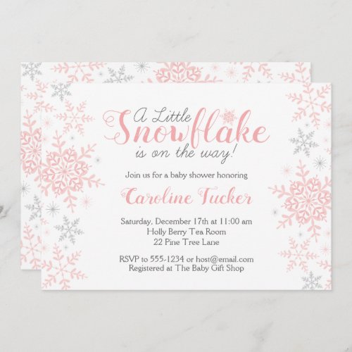 Little Snowflake Pink Silver Glitter Baby Shower Invitation