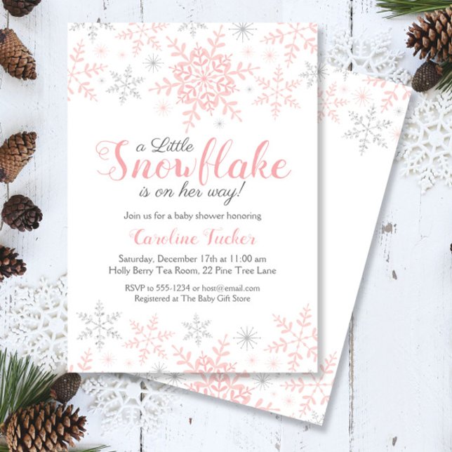 Little Snowflake Pink Silver Glitter Baby Shower Invitation (Creator Uploaded)