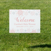 Little Snowflake Pink Silver Winter Baby Shower Sign