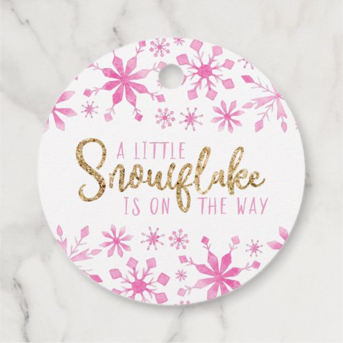 Little Snowflake Pink Watercolor Baby Shower Favor Tags