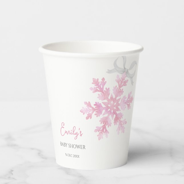 Little Snowflake Pink Winter Baby Shower Cups (Front)