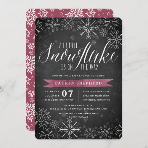 Little Snowflake Plum Chalkboard Baby Shower Invitation