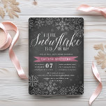 Little Snowflake Plum Chalkboard Baby Shower Invitation<br><div class="desc">Brrr! Frosty chic invitations for winter baby showers feature a white snowflake border on a rustic chalkboard background with plum purple watercolor accents. "A little snowflake is on the way" appears at the top in chic white calligraphy script lettering. Personalize with your baby girl shower details beneath using the template...</div>