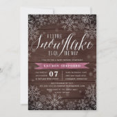 Little Snowflake Plum Rustic Wood Baby Shower Invitation (Front)