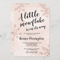 Little snowflake rose gold pink script baby shower invitation