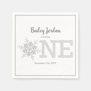 Little Snowflake Silver Glitter 1st Birthday Napkins