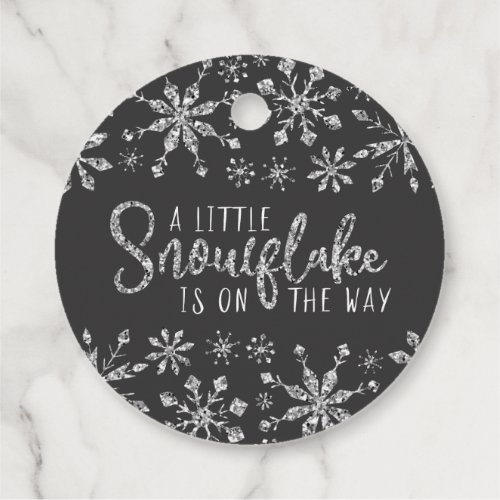 Little Snowflake Silver Glitter Baby Shower Favor Tags