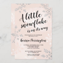 Little snowflake silver pink script baby shower invitation