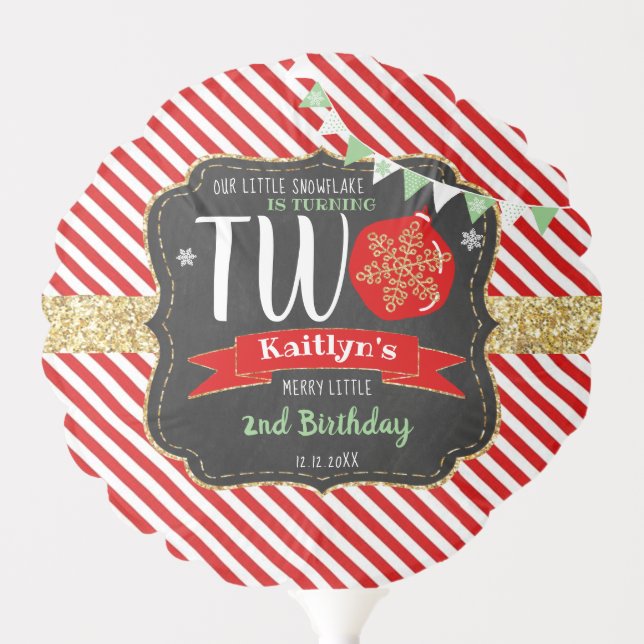Little Snowflake Turning 2! Christmas 2nd Birthday Balloon (Front)
