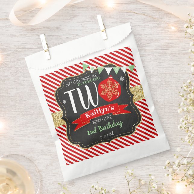 Little Snowflake Turning 2! Christmas 2nd Birthday Favor Bag (Clipped)