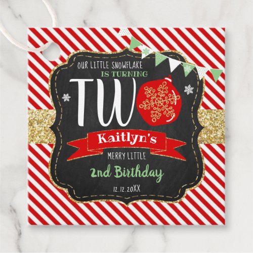 Little Snowflake Turning 2 Christmas 2nd Birthday Favor Tags
