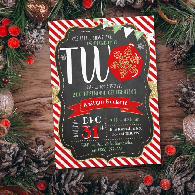 Little Snowflake Turning 2! Christmas 2nd Birthday Invitation (Creator Uploaded)