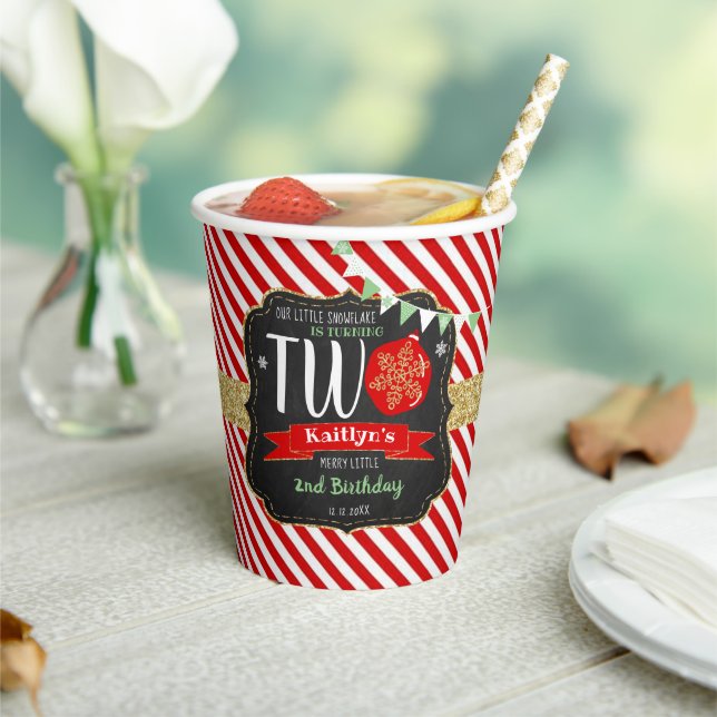 Little Snowflake Turning 2! Christmas 2nd Birthday Paper Cups (Insitu)