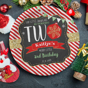 Little Snowflake Turning 2! Christmas 2nd Birthday Paper Plates
