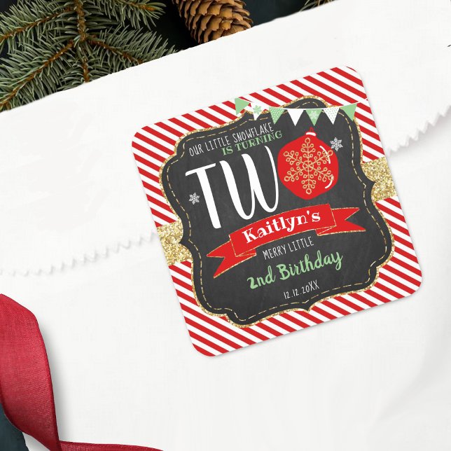 Little Snowflake Turning 2! Christmas 2nd Birthday Square Sticker (Creator Uploaded)
