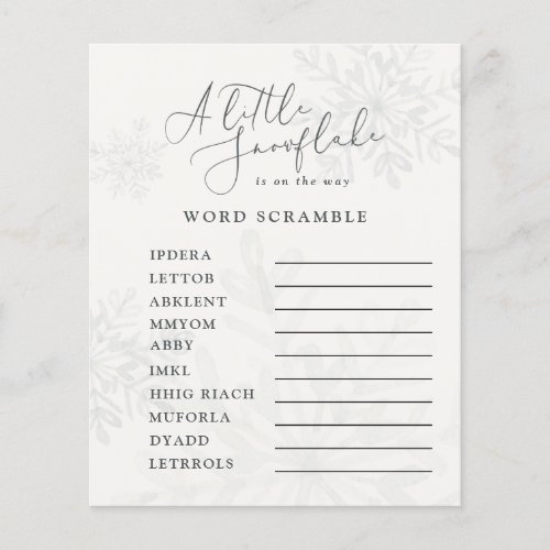 little snowflake winter baby shower word scramble