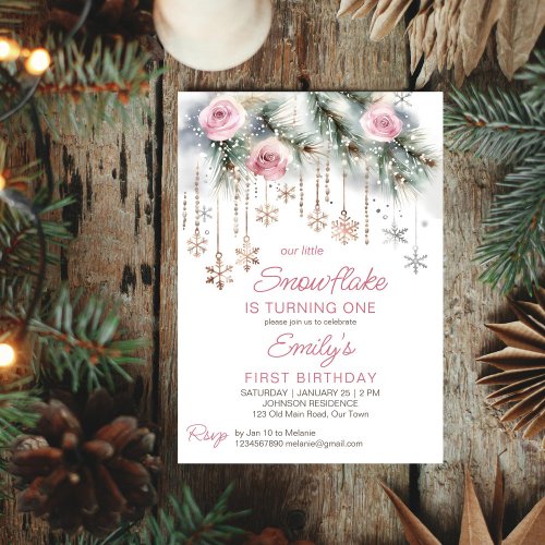 Little snowflake winter birthday party invitation