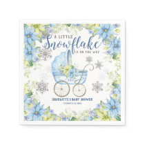 Little Snowflake Winter Floral Blue Baby Shower Napkins