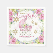 Little Snowflake Winter Floral Pink Baby Shower