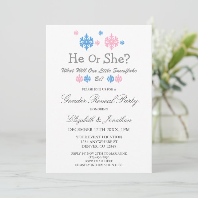 Little Snowflake Winter Gender Reveal Invitation (Standing Front)