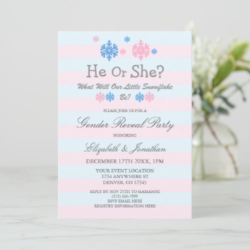 Little Snowflake Winter Gender Reveal Invitation